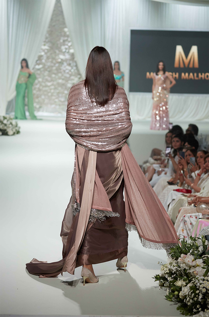 Metallic Bronze Organza Saree Set