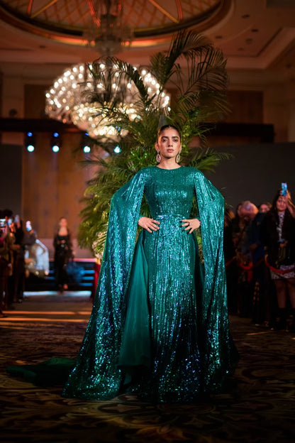 Teal Taban Sequins Gown
