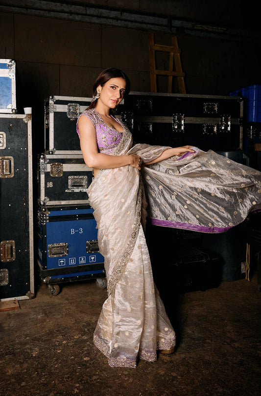 Fatima Sana Shaikh in our Silver Tissue Saree Set