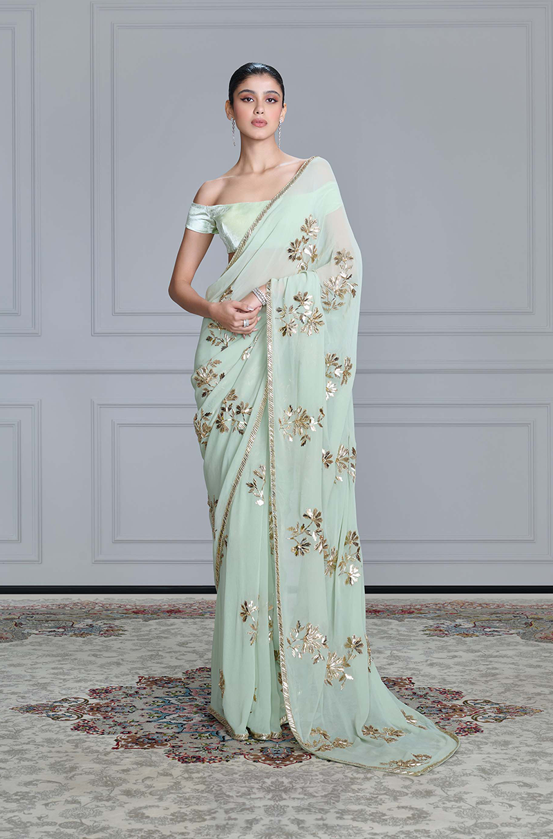 Mint Green Taban Embroidered Saree Set