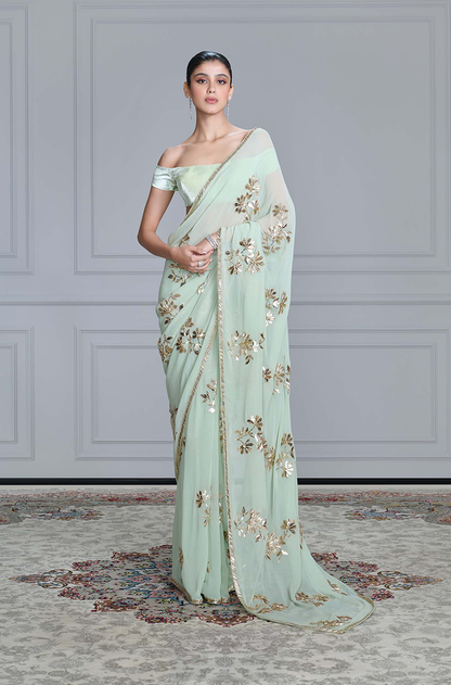 Mint Green Taban Embroidered Saree Set
