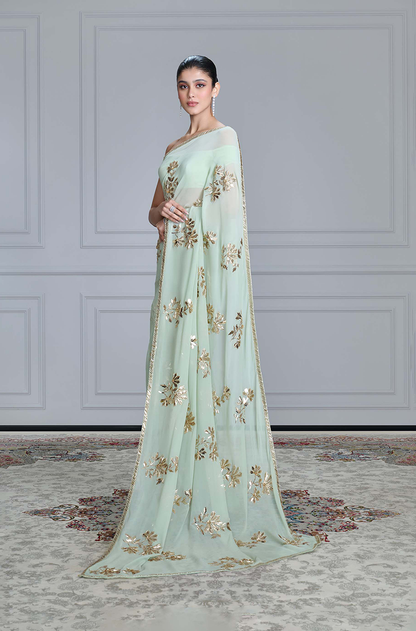 Mint Green Taban Embroidered Saree Set