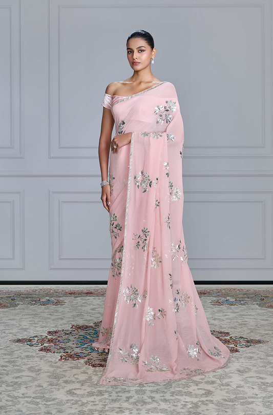 Dusty Pink Taban Boota Embroidered Saree Set