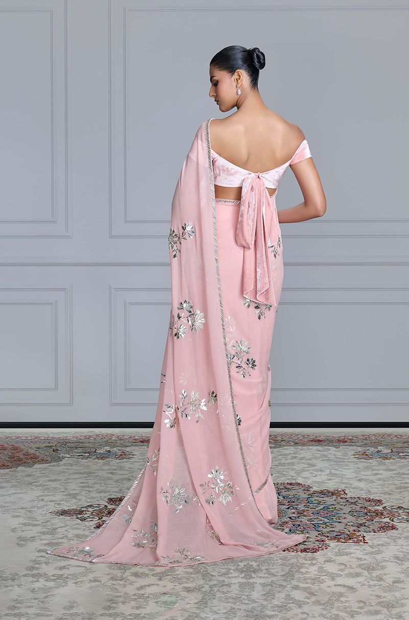 Dusty Pink Taban Boota Embroidered Saree Set