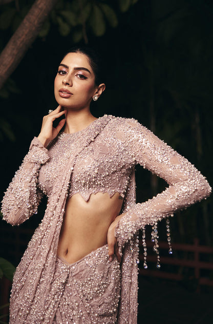 Khushi Kapoor in our Dusty Pink Lace Embellished Saree