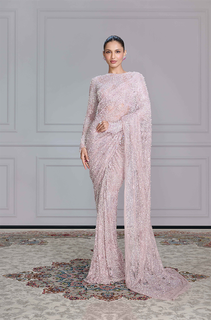 Dusty Pink Lace Embellished Saree Set