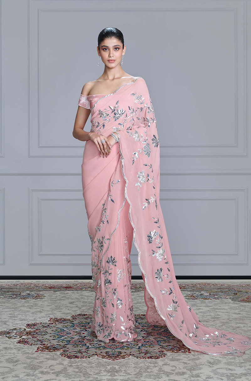 Dusty Pink Taban Embroidered Saree Set