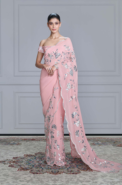 Dusty Pink Taban Embroidered Saree Set