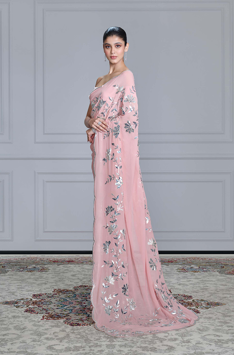 Dusty Pink Taban Embroidered Saree Set