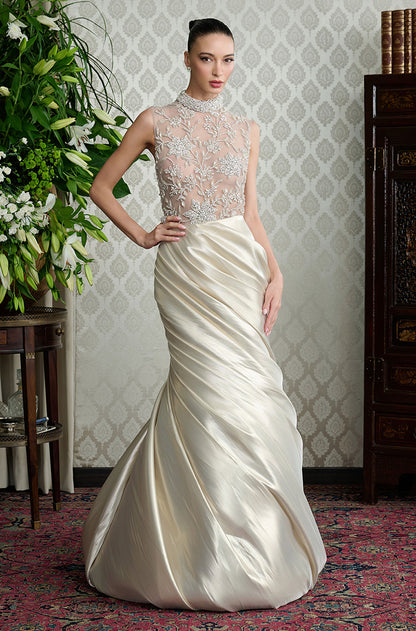 Mettalic Silk Draped Swirl Skirt Set