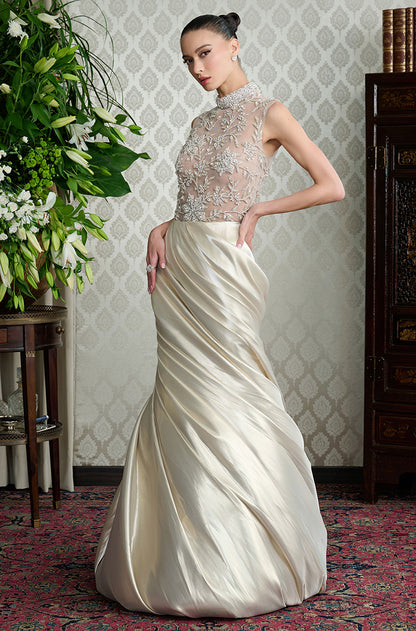 Mettalic Silk Draped Swirl Skirt Set