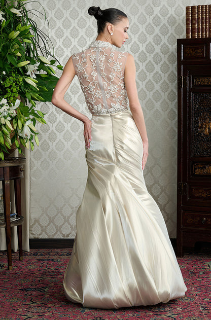 Mettalic Silk Draped Swirl Skirt Set