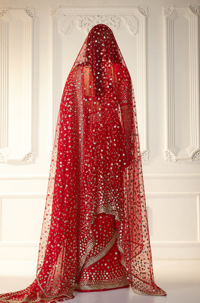 Red Georgette With Taban Embroidered Saree Set