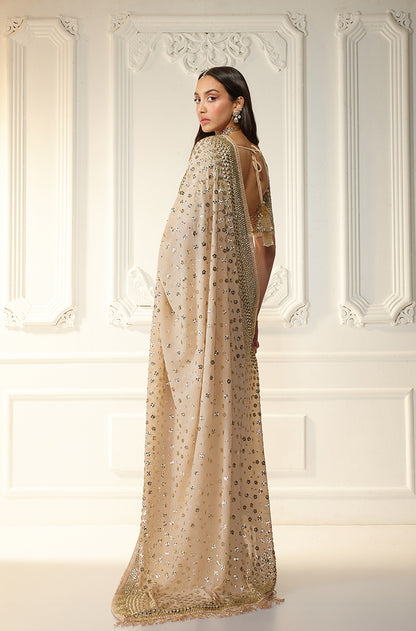 Beige Georgette With Taban Embroidered Saree Set