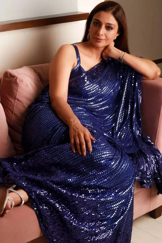 Tabu in our Blue Embellished Sequin Saree Set
