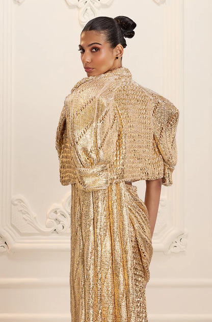 Gold Knitted Foil Saree Set