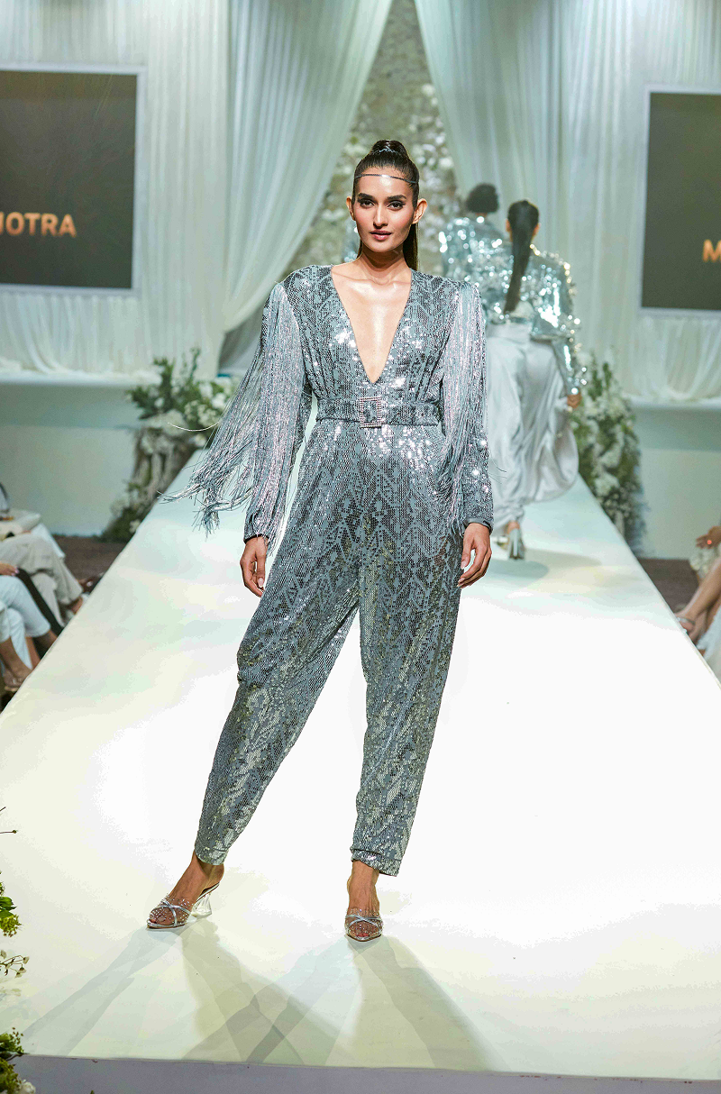 Silver Geometric Sequin Jumpsuit