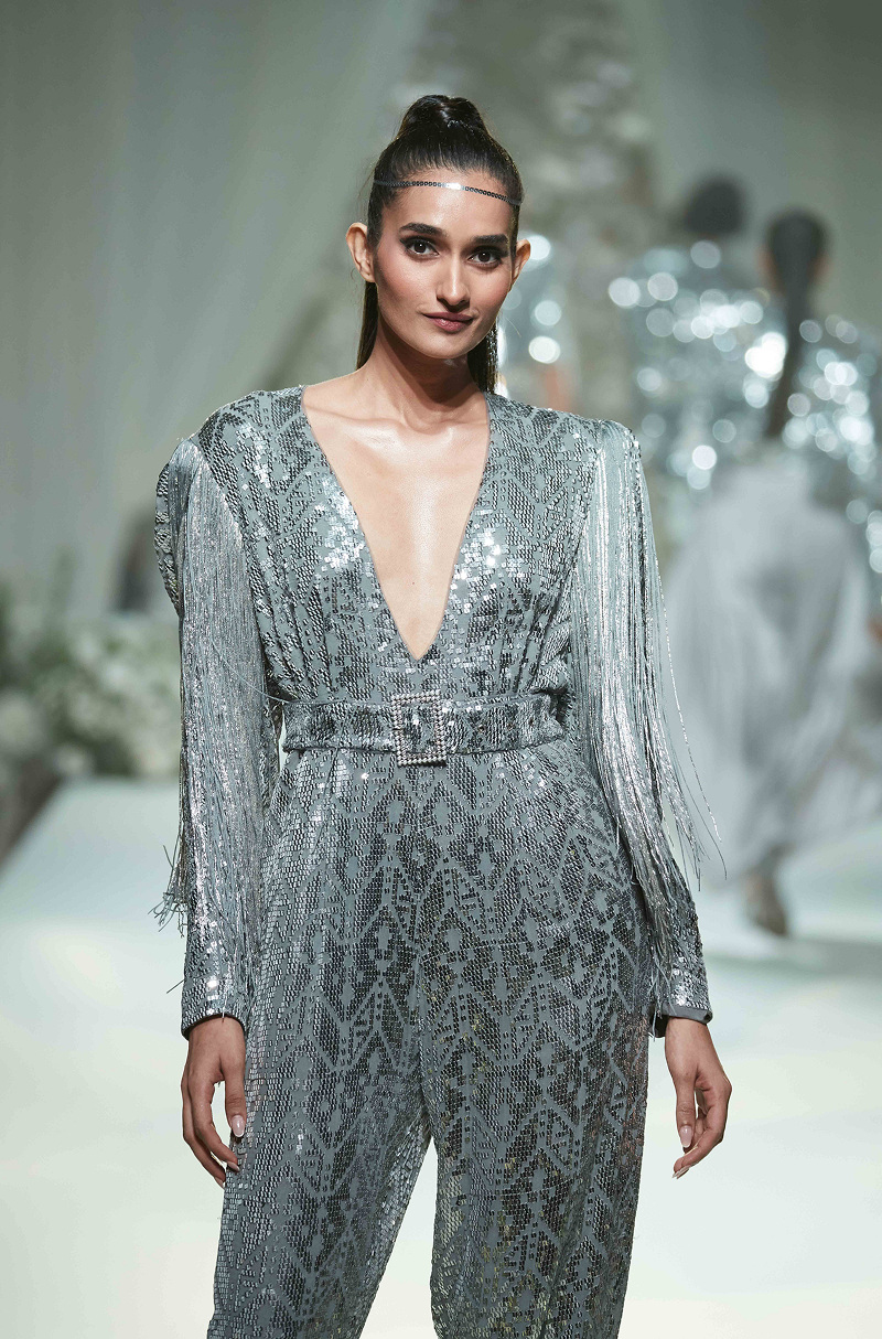 Silver Geometric Sequin Jumpsuit