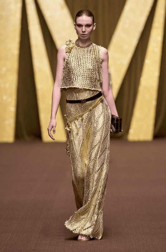 Gold Knitted Shimmer Skirt Set