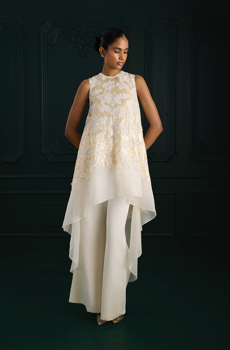 Ivory Gold High-Low Assymetric Kurta Set