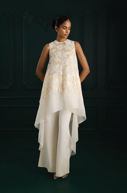 Ivory Gold High-Low Assymetric Kurta Set