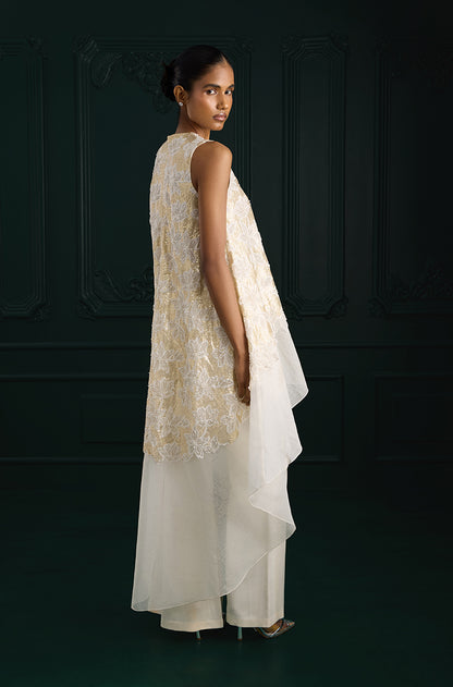 Ivory Gold High-Low Assymetric Kurta Set