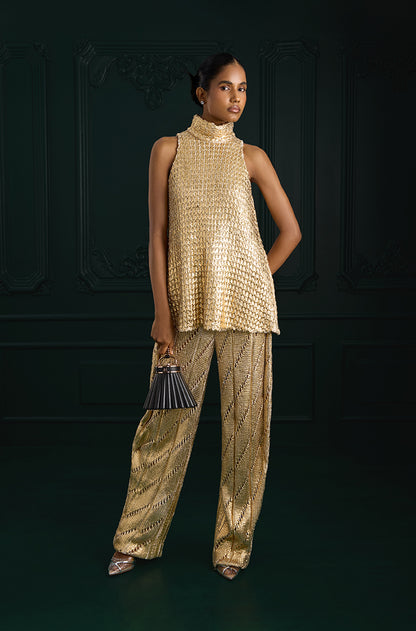 Gold Knit Turtleneck Knit Gold Foil Kurta Set