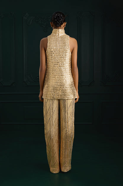 Gold Knit Turtleneck Knit Gold Foil Kurta Set