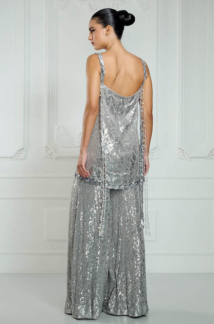 Light Grey Sequin Embroidered Strappy Kurta Set