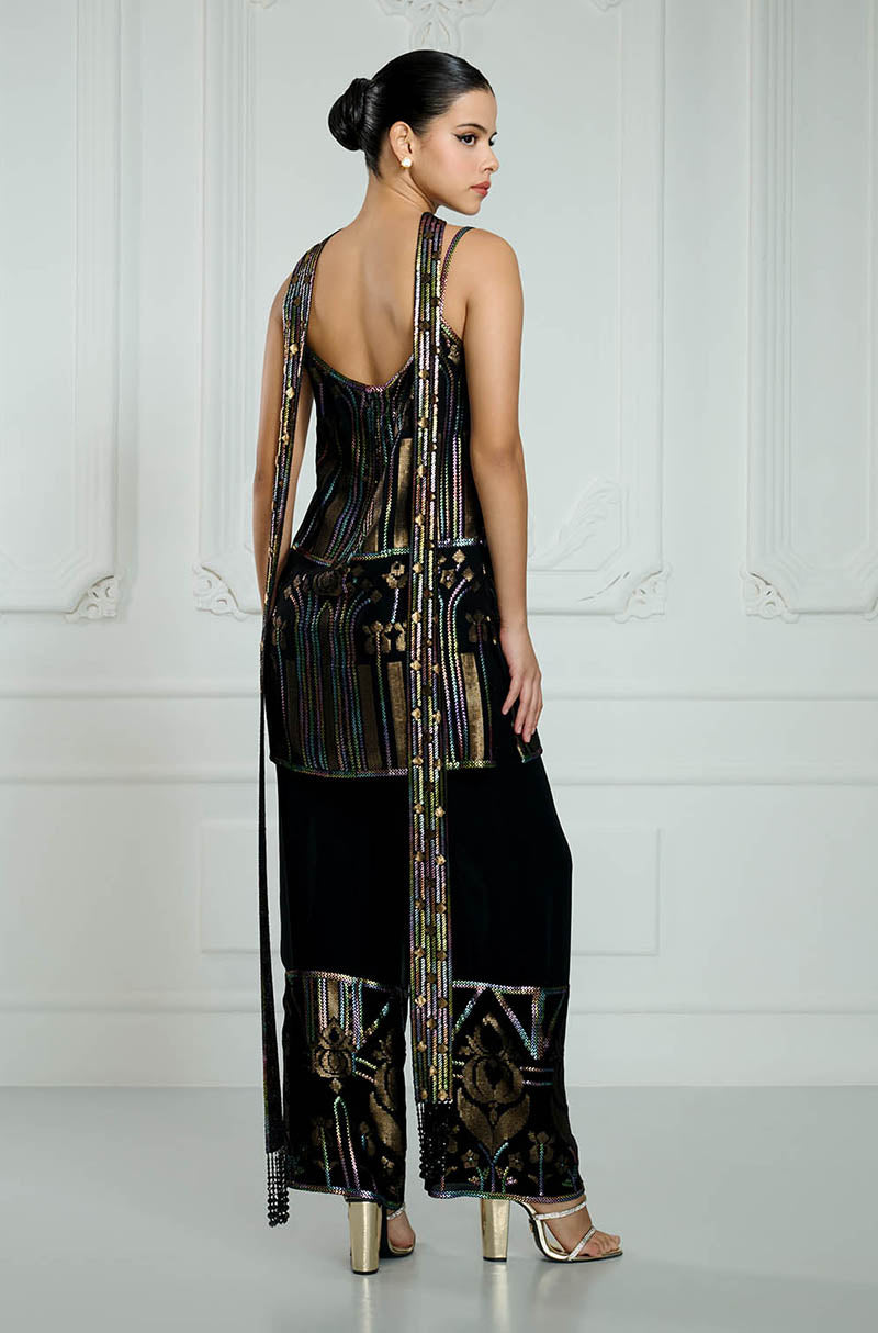 Black & Gold Rainbow Sequin Embroidered Kurta Set