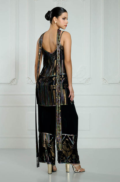 Black & Gold Rainbow Sequin Embroidered Kurta Set