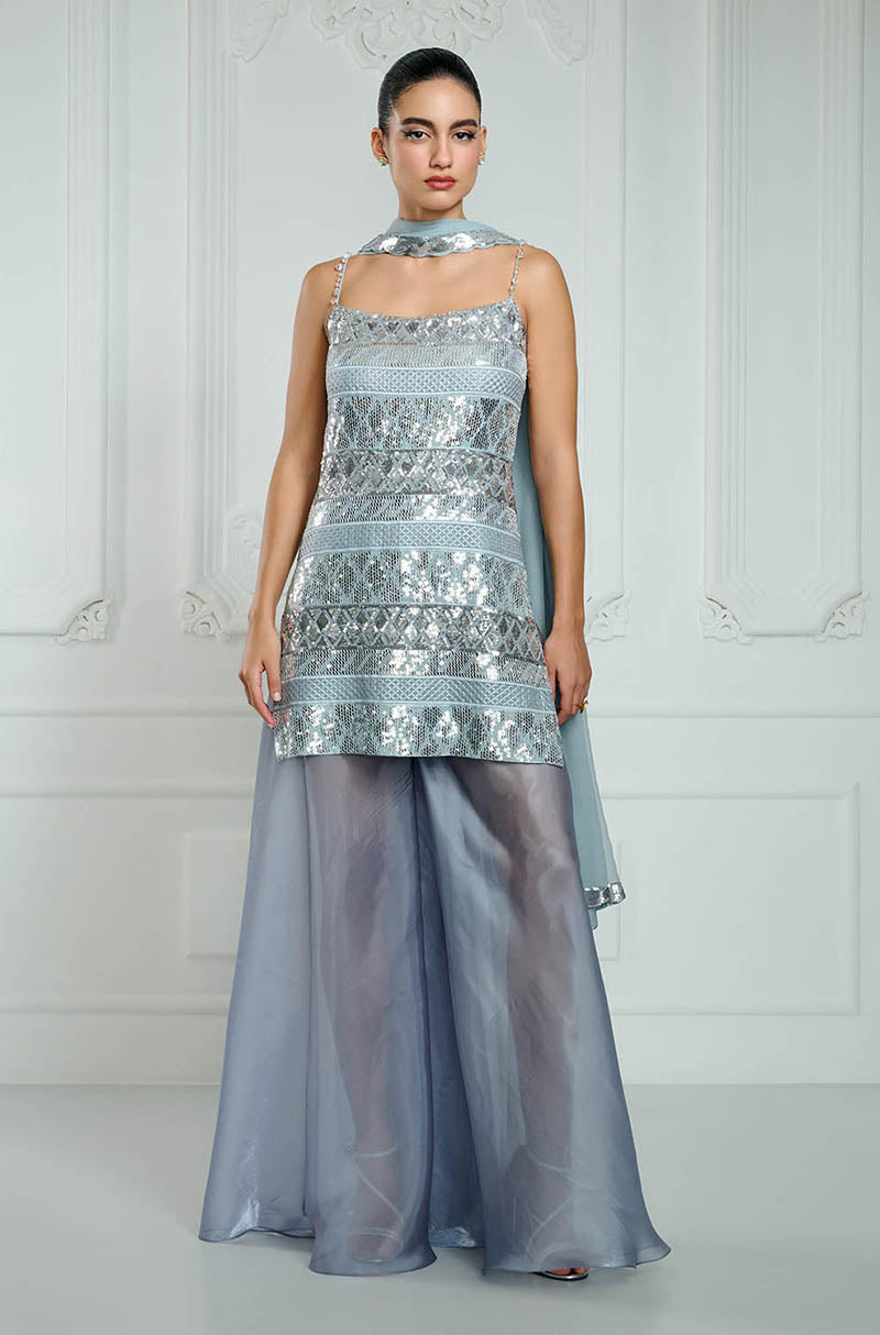 Light Grey-Blue Sequin Embroidered Kurta Set