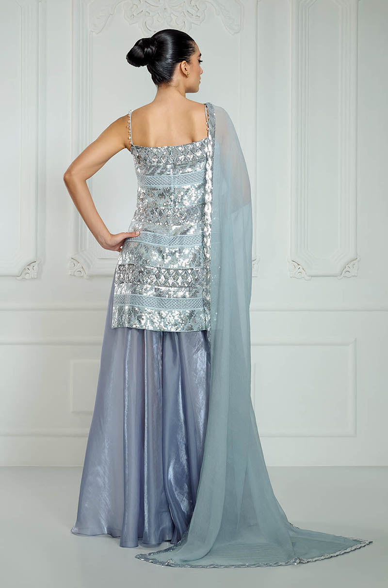 Light Grey-Blue Sequin Embroidered Kurta Set