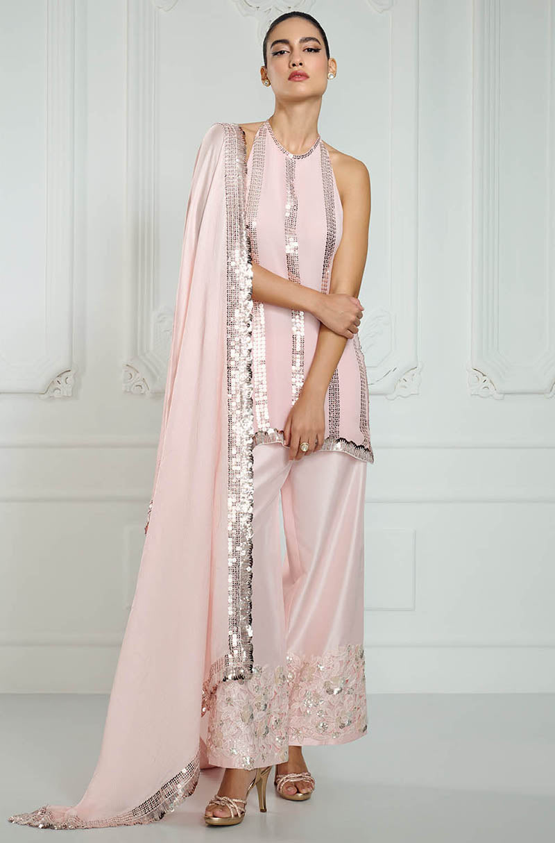 Baby Pink Sequin Embroidery Highlights Kurta Set
