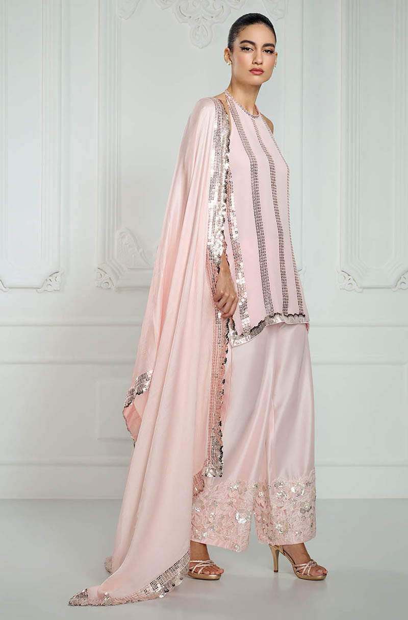 Baby Pink Sequin Embroidery Highlights Kurta Set