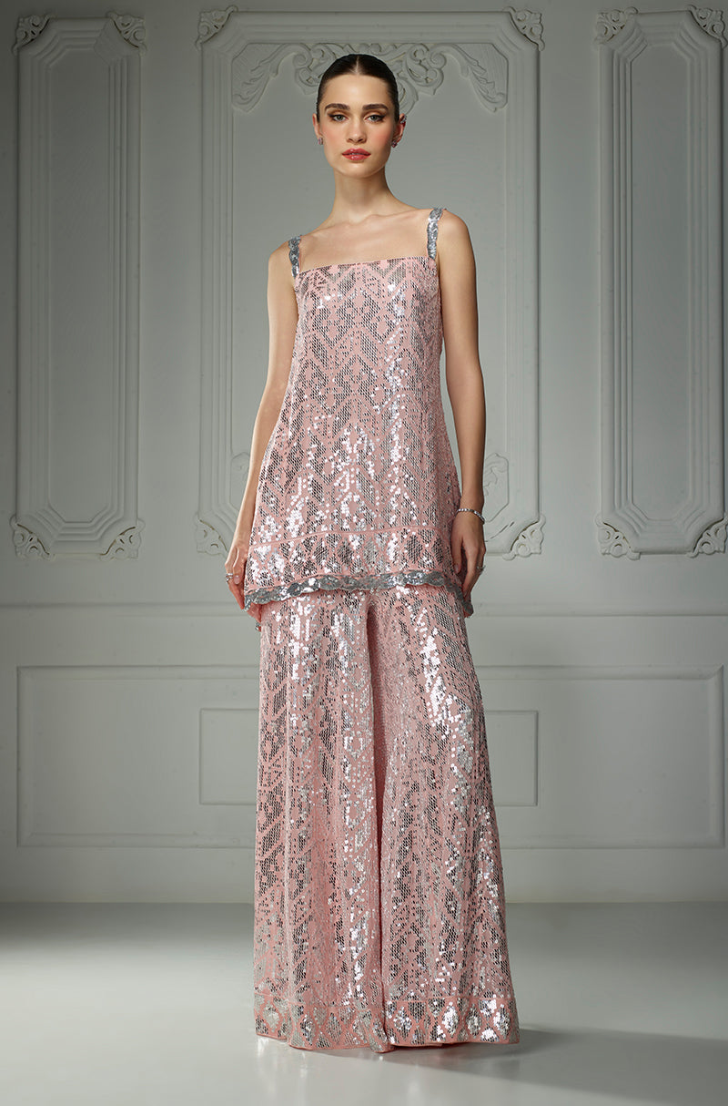 Light Pink Sequin Embroidered Strappy Kurta Set