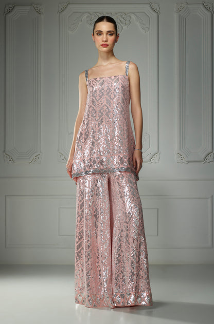 Light Pink Sequin Embroidered Strappy Kurta Set