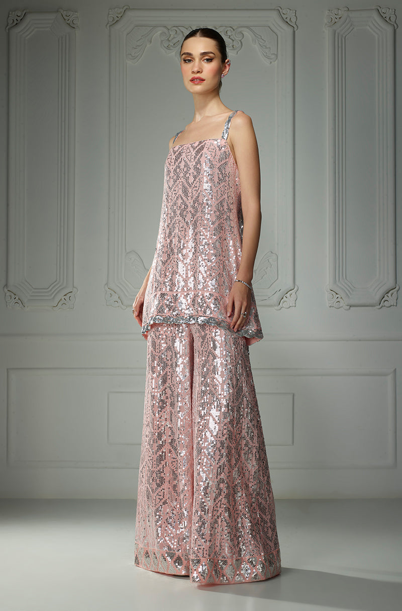 Light Pink Sequin Embroidered Strappy Kurta Set
