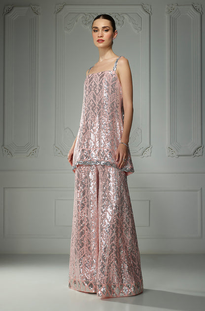 Light Pink Sequin Embroidered Strappy Kurta Set