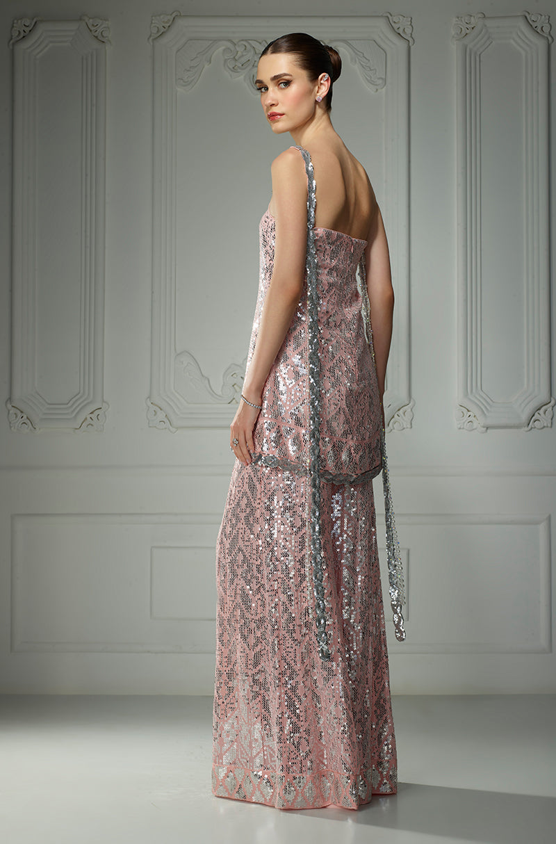 Light Pink Sequin Embroidered Strappy Kurta Set