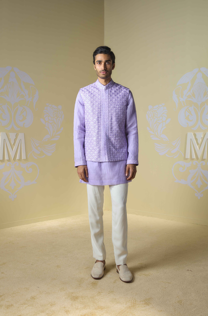 Lilac Kashmiri Embroidered Bundi Set