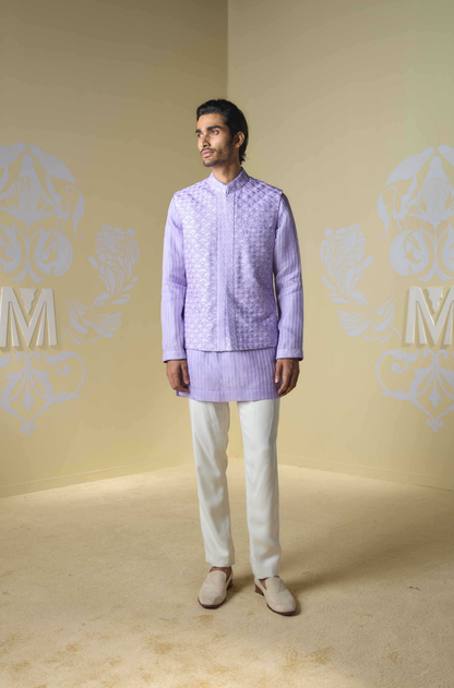 Lilac Kashmiri Embroidered Bundi Set