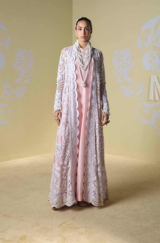 Soft Pink with Ivory Kashmiri Embroidered Jacket Set
