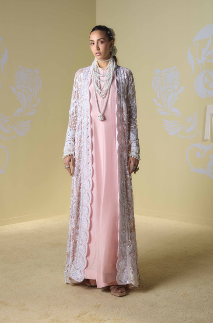 Soft Pink with Ivory Kashmiri Embroidered Jacket Set