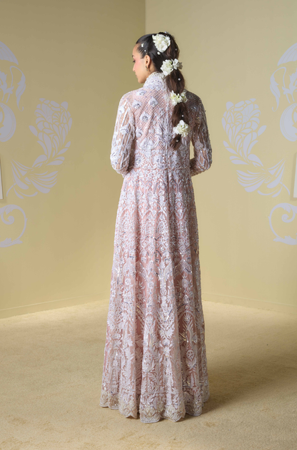 Soft Pink with Ivory Kashmiri Embroidered Jacket Set