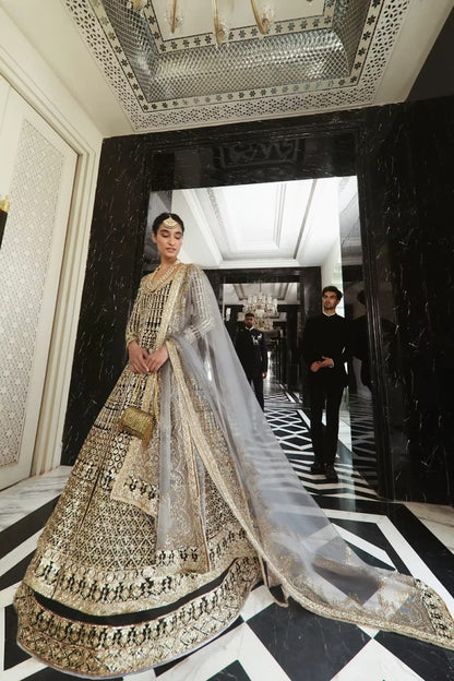 Rich Black Raw Silk Embroidered Jacket Lehenga Set