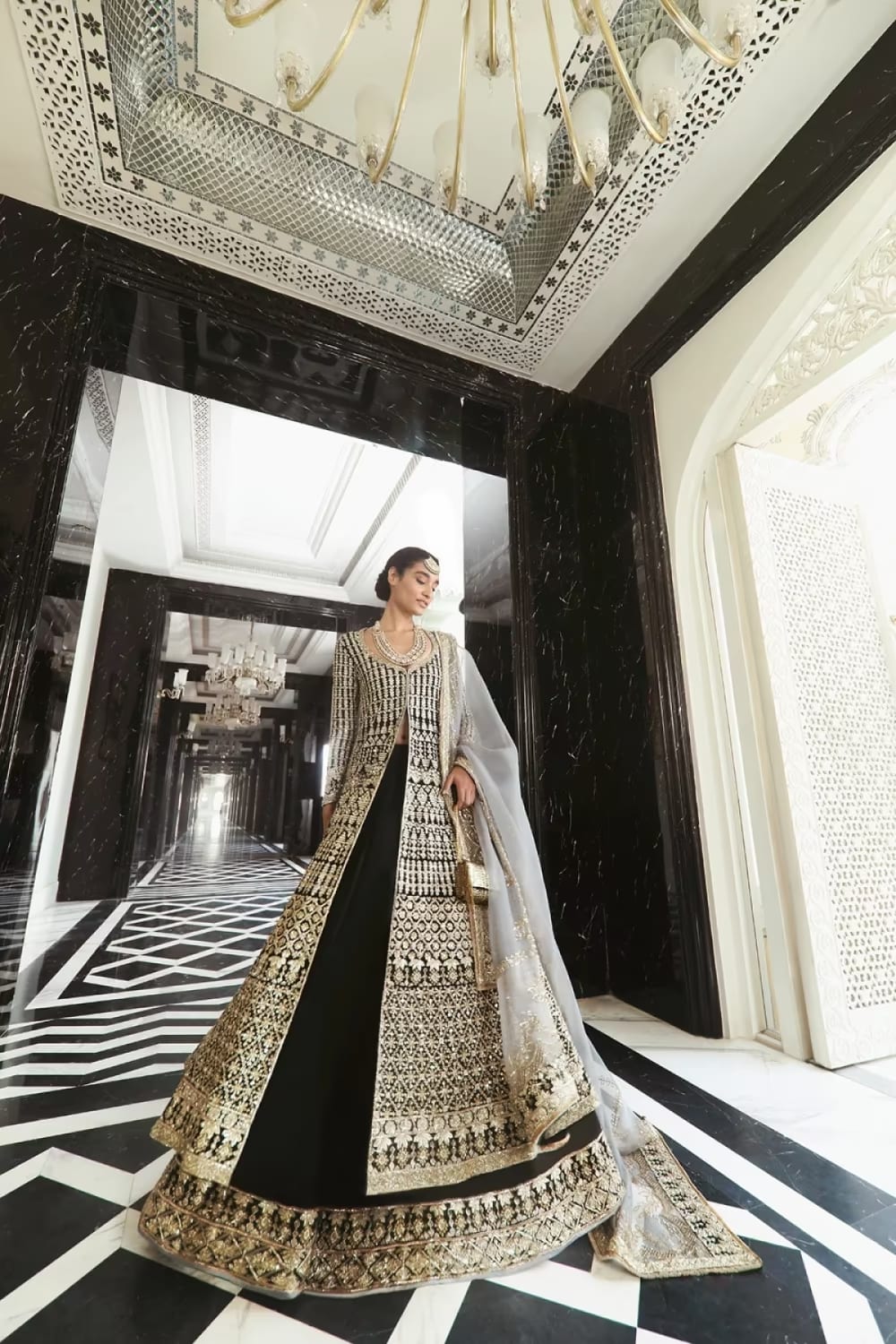 Rich Black Raw Silk Embroidered Jacket Lehenga Set