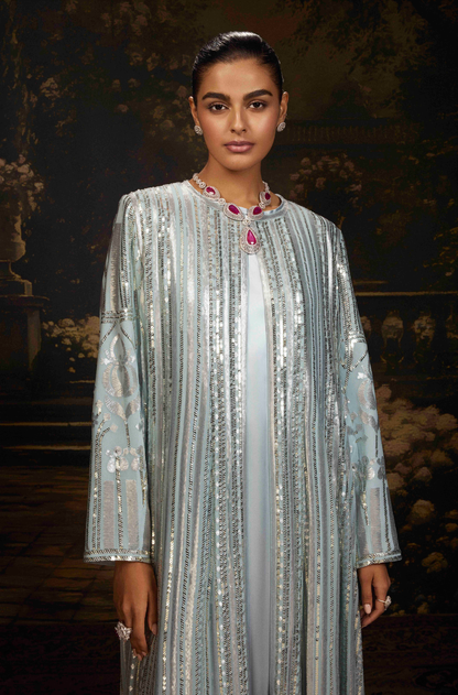 Ice Blue Georgette Jacket Gown
