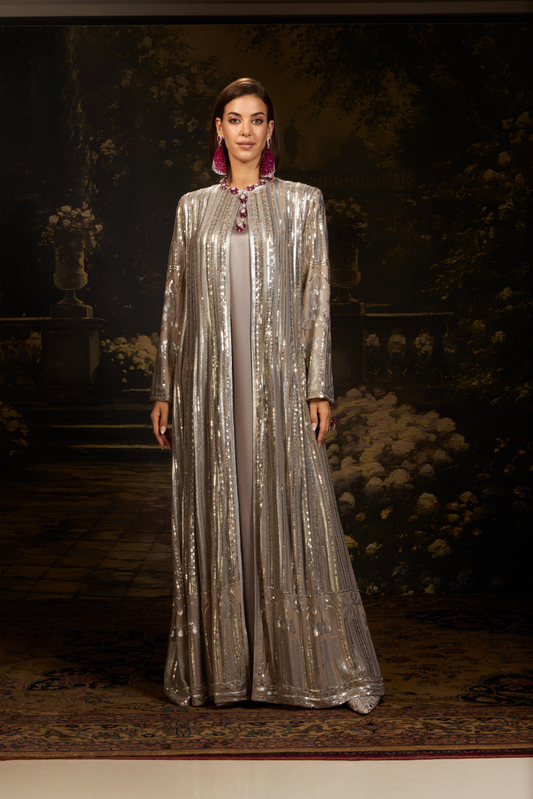 Grey Georgette Jacket Gown