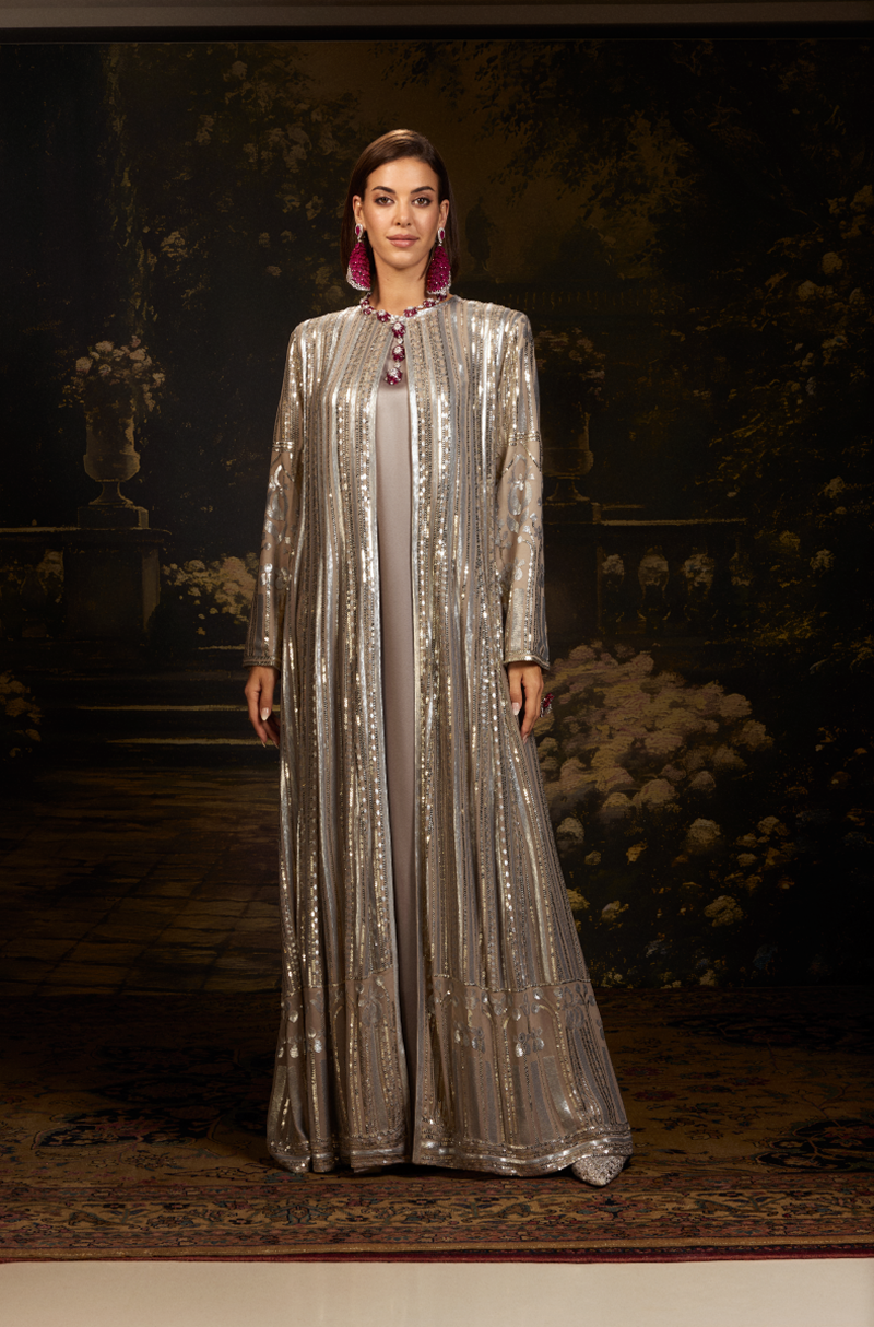 Grey Georgette Jacket Gown